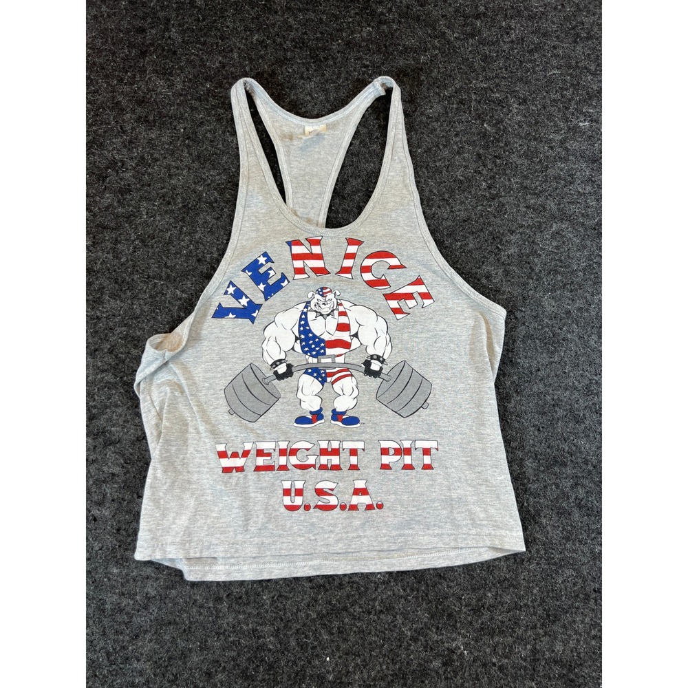 Vintage 90s Venice Weight Pit USA Muscle Tank Top Gray Bulldog Gym Men One Size